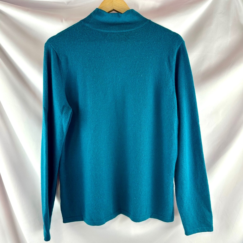 100% Cashmere Sweater XL Petite 18 20 Teal Blue Mock Neck Soft Knit Lands' End - Picture 15 of 17